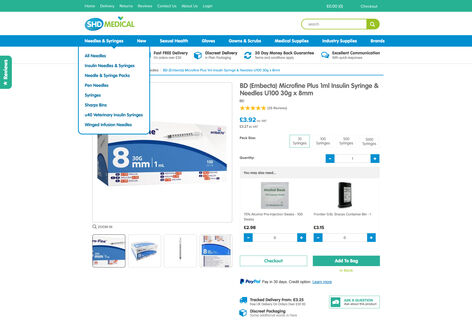 product page menu